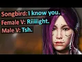 Male and Female V Meeting Songbird - Voice Acting Comparison
