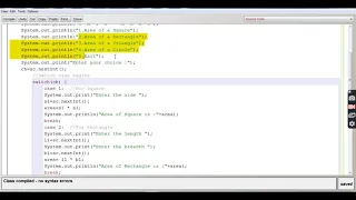 AREA OF GEOMETRICAL FIGURES AS MENU DRIVEN JAVA CLASS by ASHISH