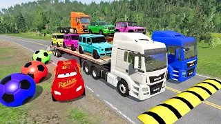 نقل سيارات الأطفال وسيارات الإسعاف وسيارات الإطفاء وسيارات الشرطة بالشاحنات Beamng Drive 08 