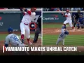Yoshinobu Yamamoto makes WILD catch after ball is BEAMED right at him ESPN MLB