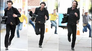 Keanu Reeves running off with a Camera he just Stole from the paparazzi Full Clip of viral Meme