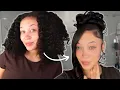 HOW TO Pin Curl Messy Bun with Bang Natural Hair NO WEAVE 90s Inspired Bun Updo and Bang