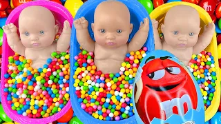 4 Minutes Satisfying with Full of 3 Rainbow BathTubs Candy with M&M's & Magic Slime Cutting Video