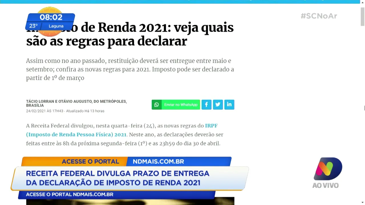 Receita Federal divulga prazo de entrega da declaração de imposto de renda 2021