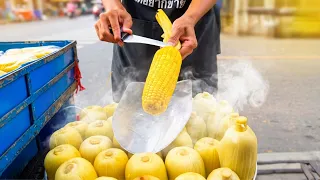 Best Hot Stemed Corn Peeling Cutting Skills in Thailand - Fruit Cutting Skills 