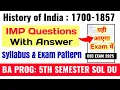 History of India 1700-1857 Important Questions With Answer BA Prog 5th Semester SOL DU Ncweb Regular