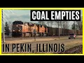 Heavy Train vs Rush Hour - Coal Empties in Pekin Illinois