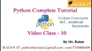 Python Tutorial class-10 Functions In Python part-2 By Ratan sir