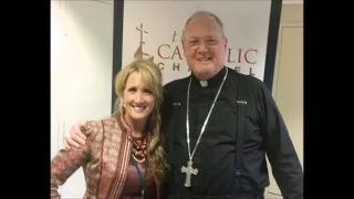 rebecca kiessling with cardinal timothy dolan catholic channel siriusxm
