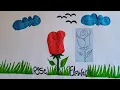 Unleashing Creativity Sketching a Serene Landscape with Roses Clouds and a Majestic Bird