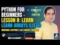 Python for beginners - Lesson 8 Learn Arrays in Python Lists Indexing append len insert etc