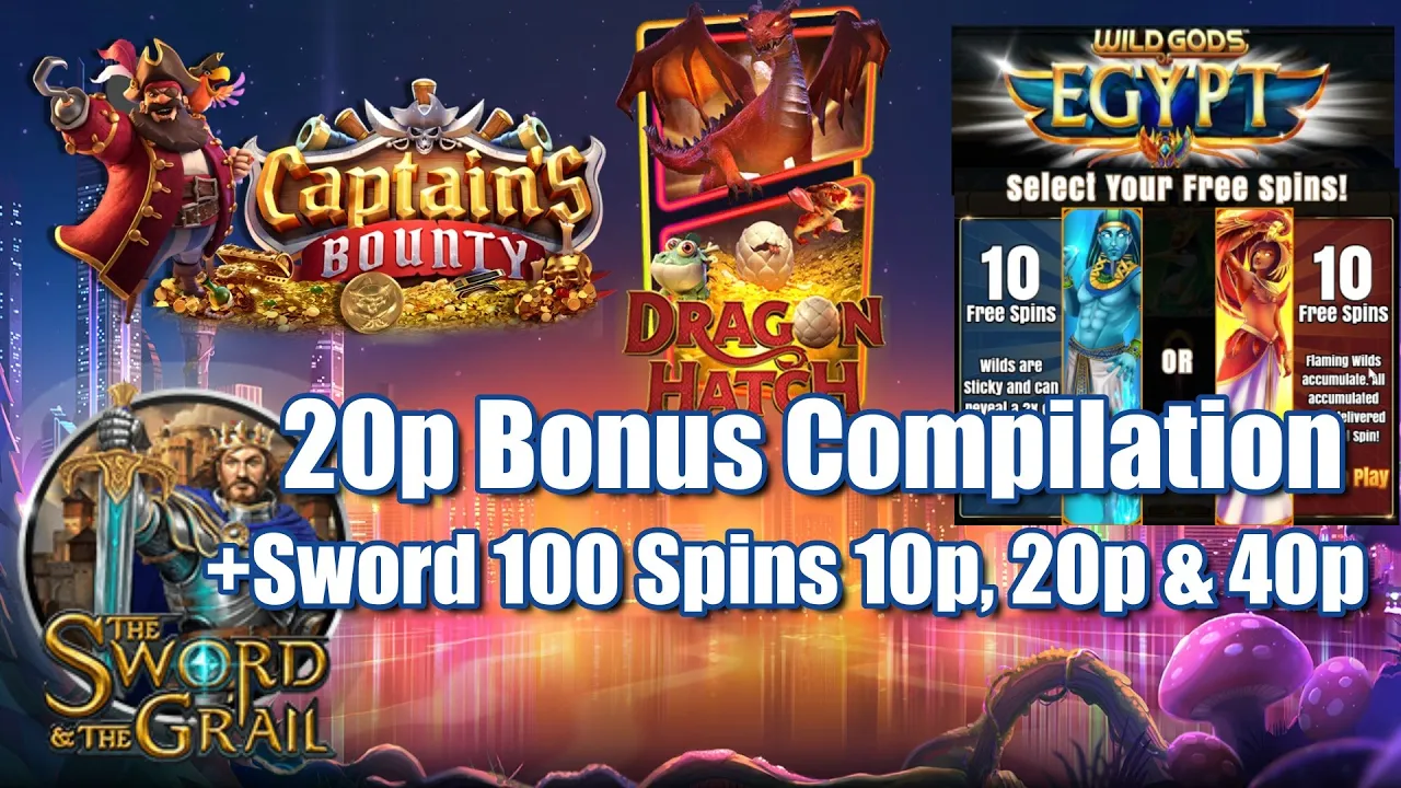 20p Bonus Compilation, 123 Boom & More + 100 Spins 10p, 20p & 40p On Sword Of The Grail