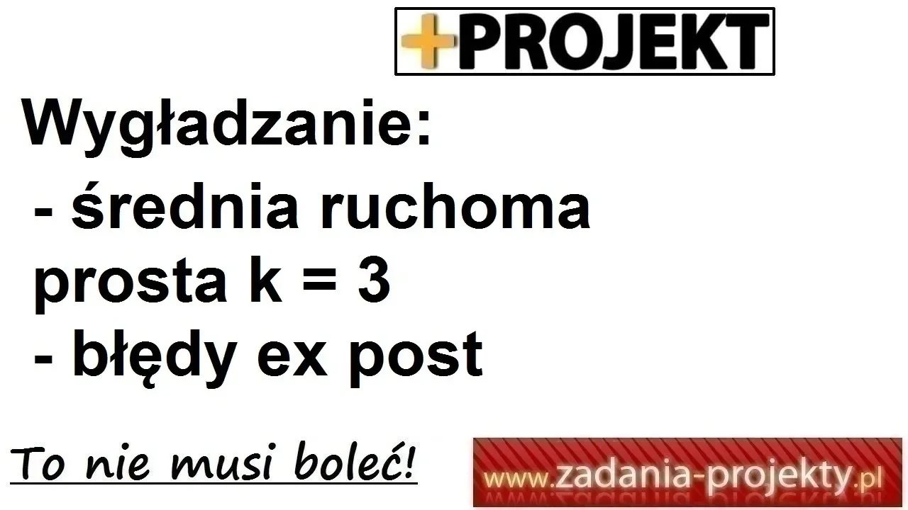 Wygładzanie - średnia ruchoma prosta k=3 RMSE RMSPE MAPE interpretacje wykres dopasowania