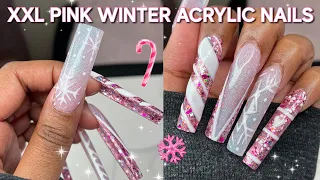 XXL Pink Winter Acrylic Nails Secret Nail Affair Christmas Box Beginner Acrylic Tutorial