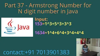 Armstrong Number for N digit number in Java - Part 37