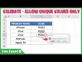 Allow Unique Values Only - Excel Data Validation