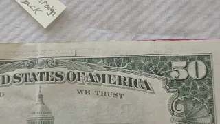 1990 50 Bill bleed through from the back Federal reserve from the front bleeds through to the back