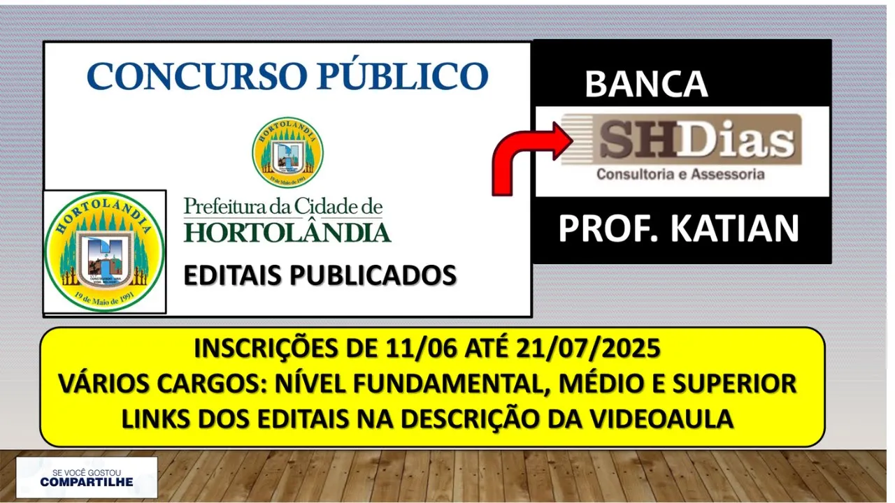 LINKS DE PROVAS DA BANCA SHDIAS NA DESCRIÇÃO DA VIDEOAULA  - INSCRIÇÕES DE 11/06 ATÉ 21/07/2025
