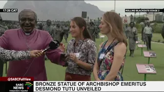 life sized bronze statue of archbishop tutu unveiled in cape town