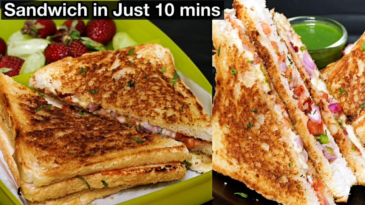 Super Quick 10 minutes Sandwich Recipe - Crispy Onion Tomato Sandwich on Tawa