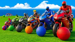 GTA 5 Spider-Man vs Giant Color Balls Bike Challenge π₯ Hulk, Naruto & Superbike Race!