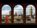Big Ben Chimes, Rain & Thunder – Victorian Window on the Thames, Day to Night | 1 Hour Ambience