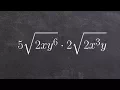 Multiplying two radical expressions together by multiplying first and then simplifying