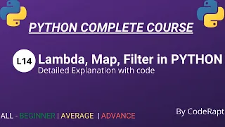 L14 - Lambda Map Filter function in Python Detailed Explanation Python Complete Course