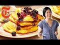 Fluffy Lemon Ricotta Pancakes with Blueberry Syrup Genevieve Ko NYT Cooking