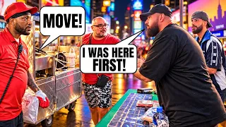 NYC Food Cart Guys Try To Bully Us Out Of Our Spot In Time Square THEN THIS HAPPENS!