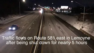Traffic flows on Route 581 east in Lemoyne after being shut down shortly after 2 p m