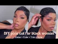 DIY Pixie Cut for Black Women Relaxer Semi-Permanent Color Trimming Tutorial