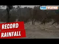 Record Rainfall Flooding Roads Causing Mudslides In Los Angeles During Atmospheric Storm