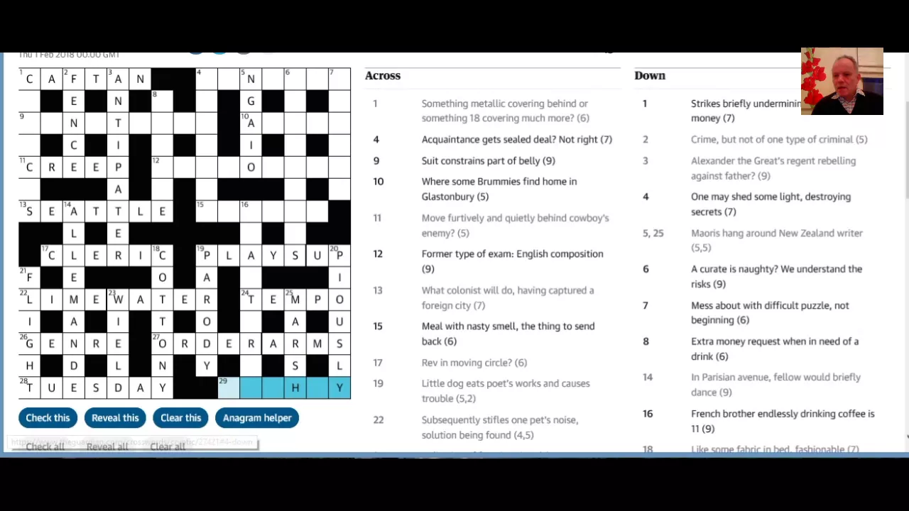Solving the Guardian crossword on 2nd February