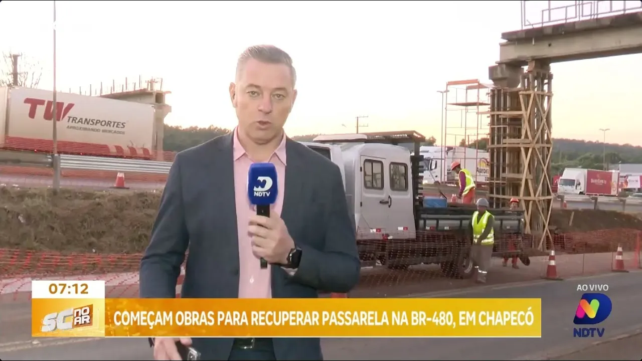 Começam obras para recuperar passarela na BR-480, em Chapecó