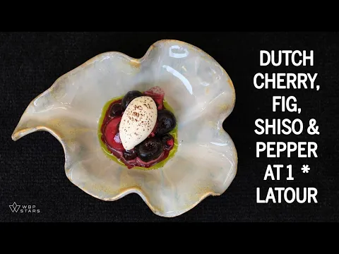 Kenny Friederichs prepares DUTCH CHERRY with fig leaf, shiso & timut pepper at Latour restaurant
