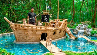 I Built a Giant Pirate Ship House for Rescued Puppies—with a Waterfall & Fish Pond! 🏴‍☠️🐶