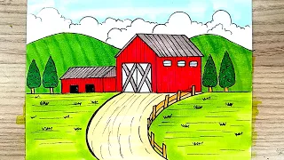 رسم سهل رسم مزرعة سهلة جدا تعليم الرسم خطوة بخطوة للمبتدئين رسومات سهلة و جميلة 