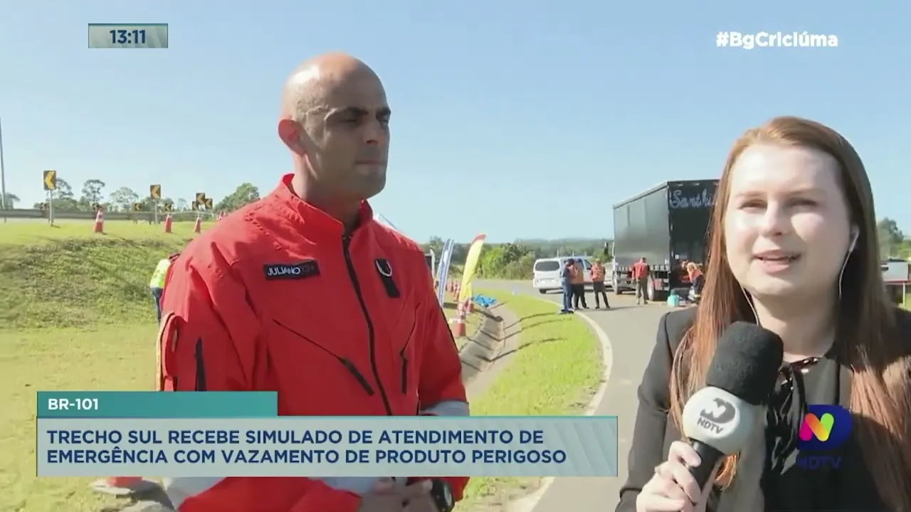 Simulado de atendimento de emergência com vazamento de produto perigoso é realizado na BR-101 Sul