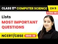 Lists - Most Important Questions Class 11 Computer Science Chapter 9