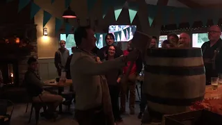 Thorsten taps the firkin of Octoberfest Lager at the Iron Griz