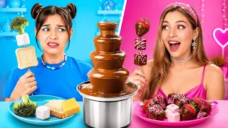 Makanan ASLI vs. COKELAT! 🍫🥩 Challenge Tantangan Makanan oleh 123 GO! Challenge