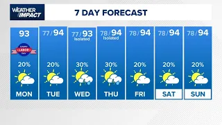 A few downpours possible each day