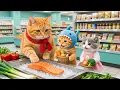 Lagu Ginger Kitten \u0026 Little Sister Go Grocery Shopping with Mama Cat at the Supermarket
