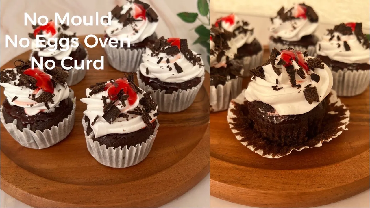 Black Forest Cupcakes in Steel Katori   No Mould, Mo Curd, Oven, Eggs Black Forest Cupcakes   Cake