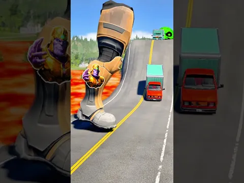 Big & Small Van Cars GO TO the Downhill SPINNING Thanos Kick Crush in BeamNG.Drive