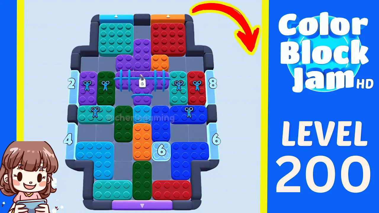 Color Block Jam Level 200 1:40 opening layout with center chain and 2/4/8/6 edge counters opening frame