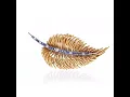 Lagu 18K Yellow Gold Diamond and Sapphire Leaf Brooch