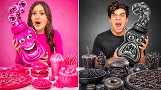 تحدي الوردي و الاسود 😱 يوم كامل اكل وشراب !! مقلب في جومانا ( انهيار بكاء )💔😭
