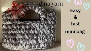 أسهل شنطة كروشيه ممكن تعمليها بخيط الكليم Mini T Shirt Yarn Bag Tutorial 